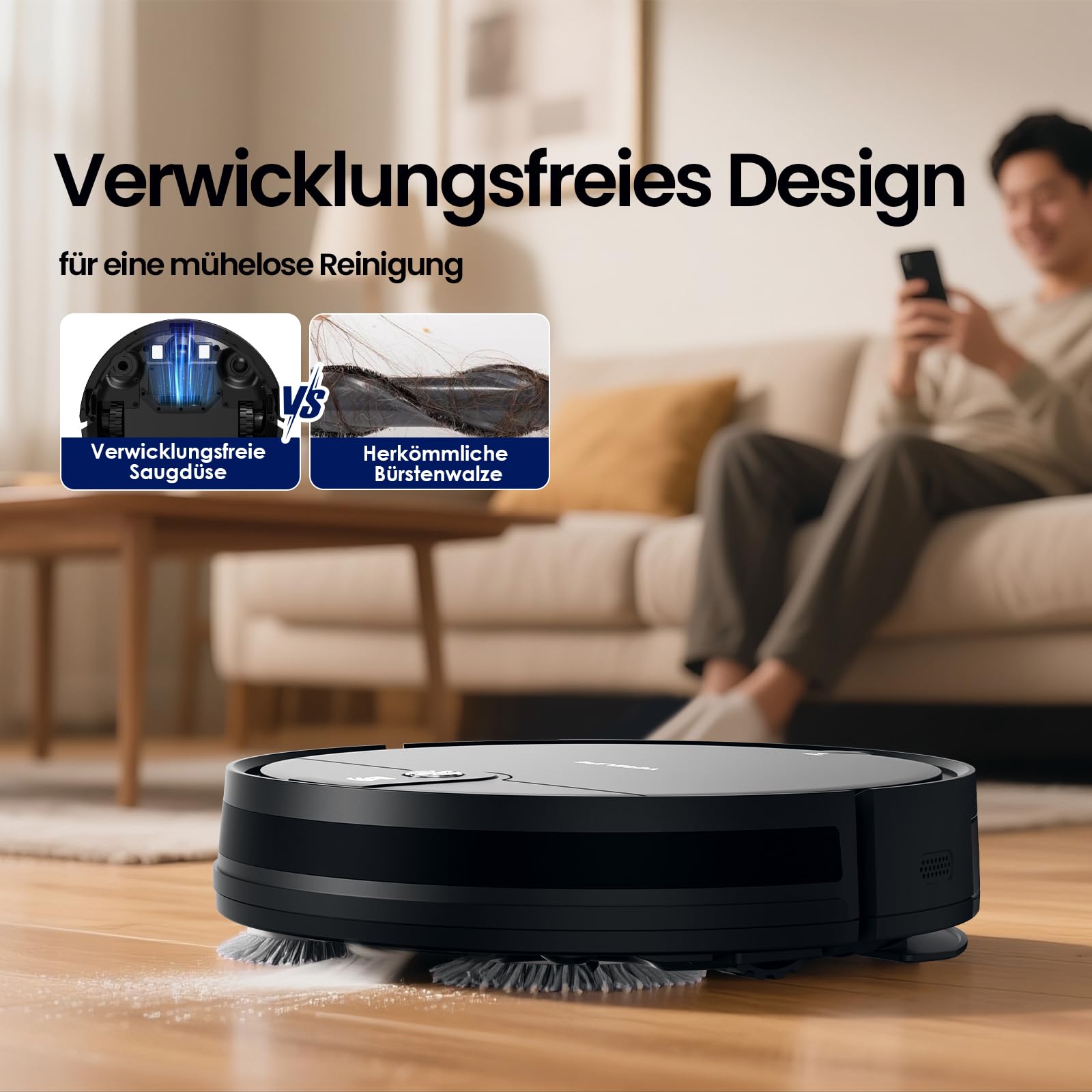 VersLife L6 Saugroboter mit Wischfunktion, 4000Pa Staubsauger Roboter | App Steuerung, Alexa, 120 Mins MAX, Ultraflaches Design, Saug und Wischroboter für Tierhaare, Teppiche und Hartboden