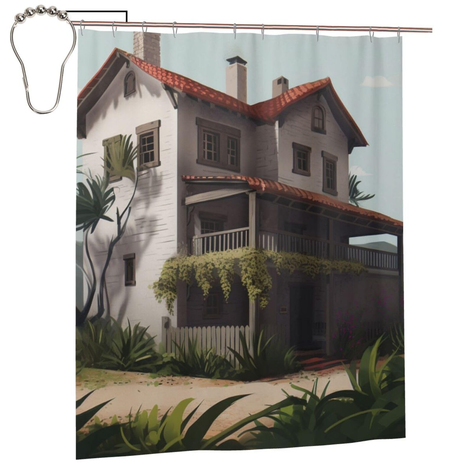 BWWHCCTI farmhouse Printed Shower Curtain With 12 Iron Hooks Opaque Quick Drying Waterproof Shower Curtains Sets For Bathroom 152x183 Cm