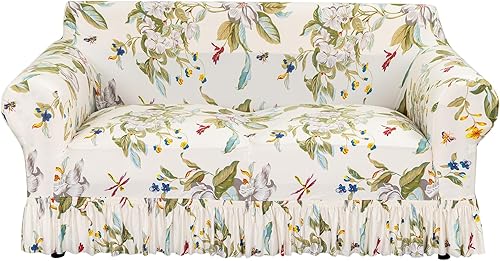 Miniatura 18 de FUANGUI Funda para Sofá de 1 Pieza, Funda Elástica para Sofá Estampada para Sofá de 3 Cojines con Falda Apta para Mascotas, Fundas de Sofá Lavables