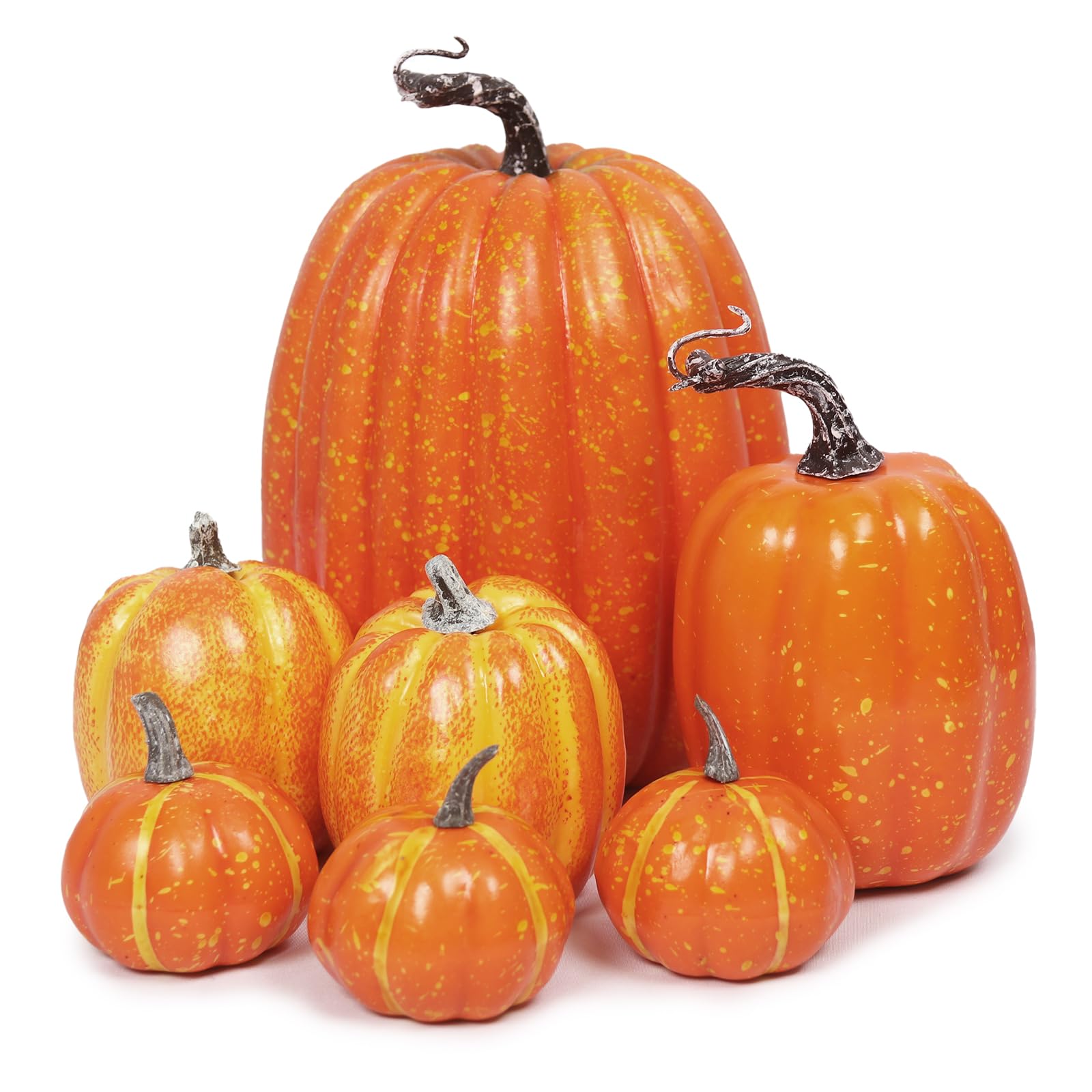 Newthinking Artificial Pumpkin Decorations, 7 Pack Foam Fake Pumpkins Decor