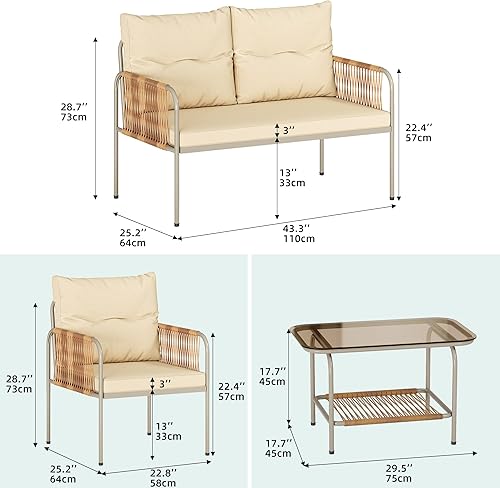 Miniatura 9 de YITAHOME Juego de muebles de exterior de 3 piezas, juego de bistró textil para todo tipo de clima con almohadas, juego de conversación de patio