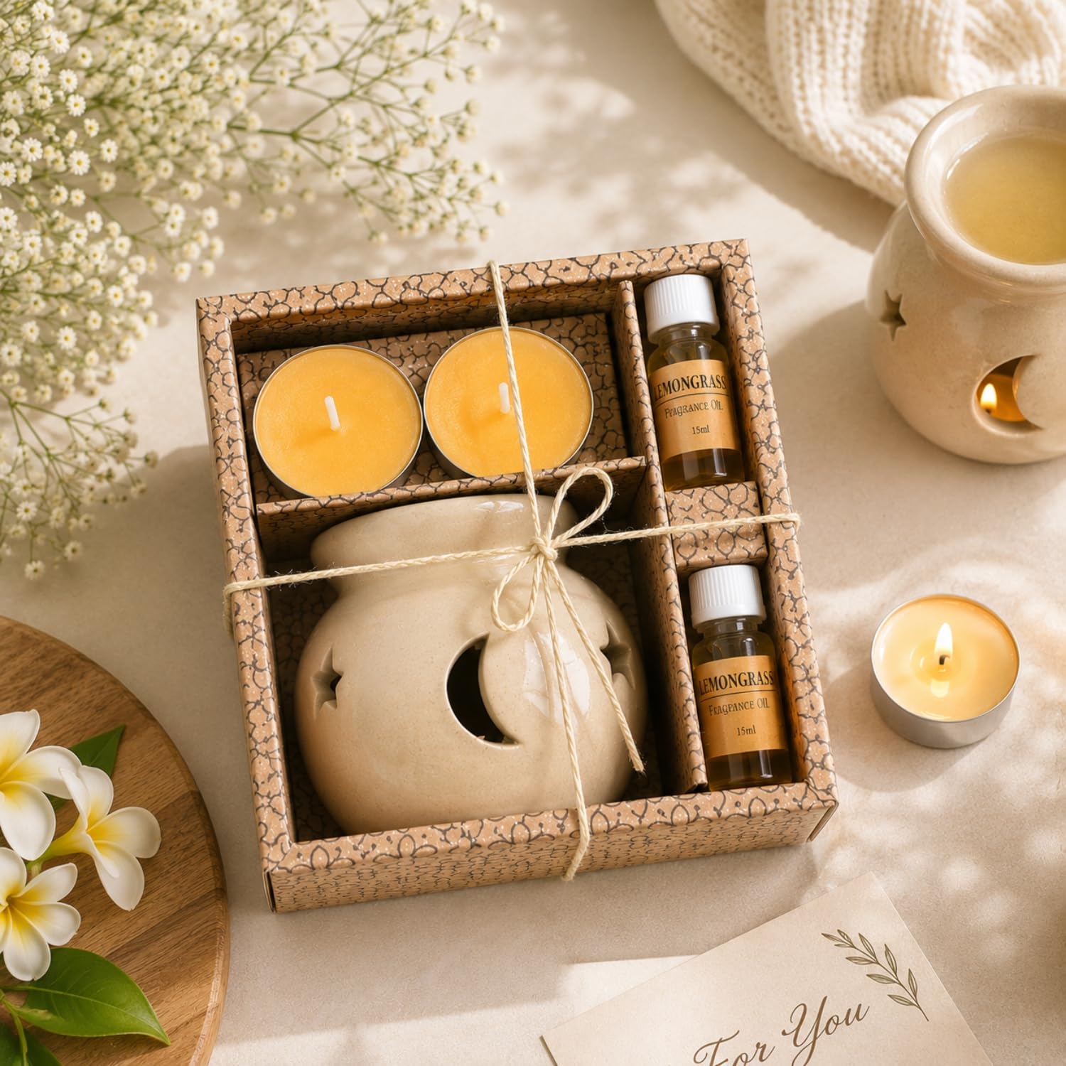 AuraDecor Fragrance Heat Diffuser Gift Set with Tealight Candles || HomeDecor || Diffuser Set || Tealight || Candles(Lemon Grass)-image-47