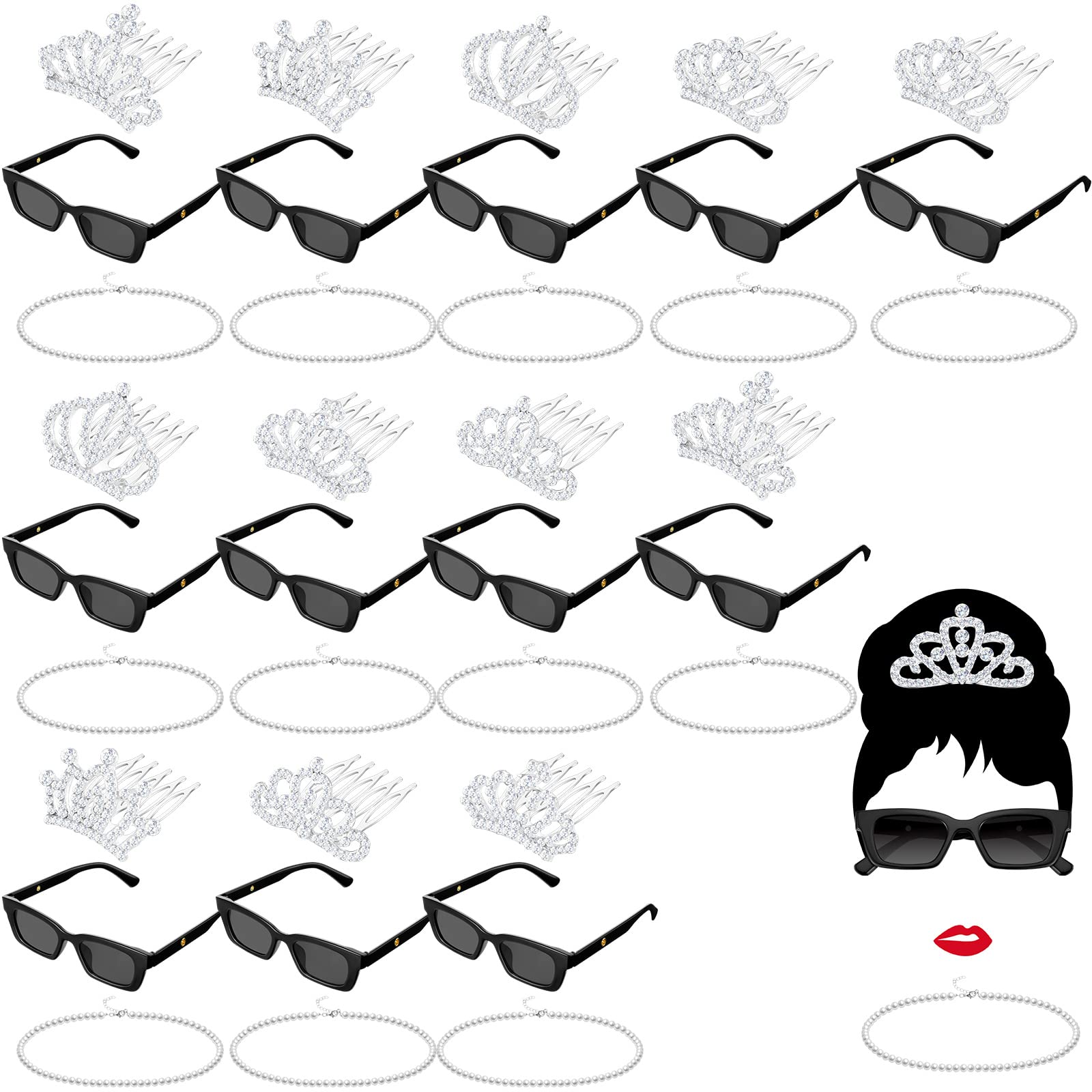 Jutom 36 Pcs 1920s Themed Party Favors Sunglasses Necklaces Princess Tiaras Crowns Teal Blue Vintage Retro Style Decorations for Halloween Cosplay Birthday Breakfast Party