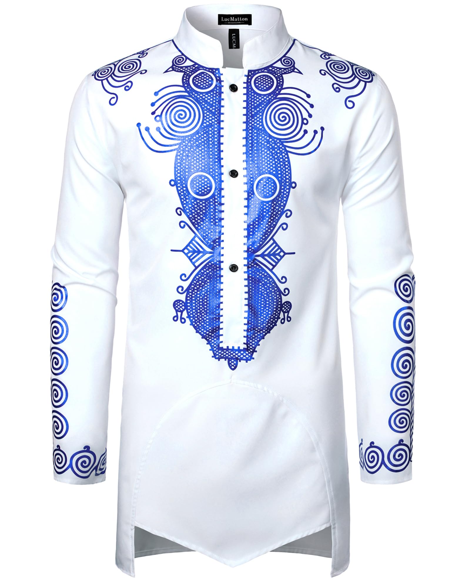 Men's Traditional African Dashiki Tunic Long Sleeve Shirt with Metallic Foil Stamping and Mandarin Collar​
