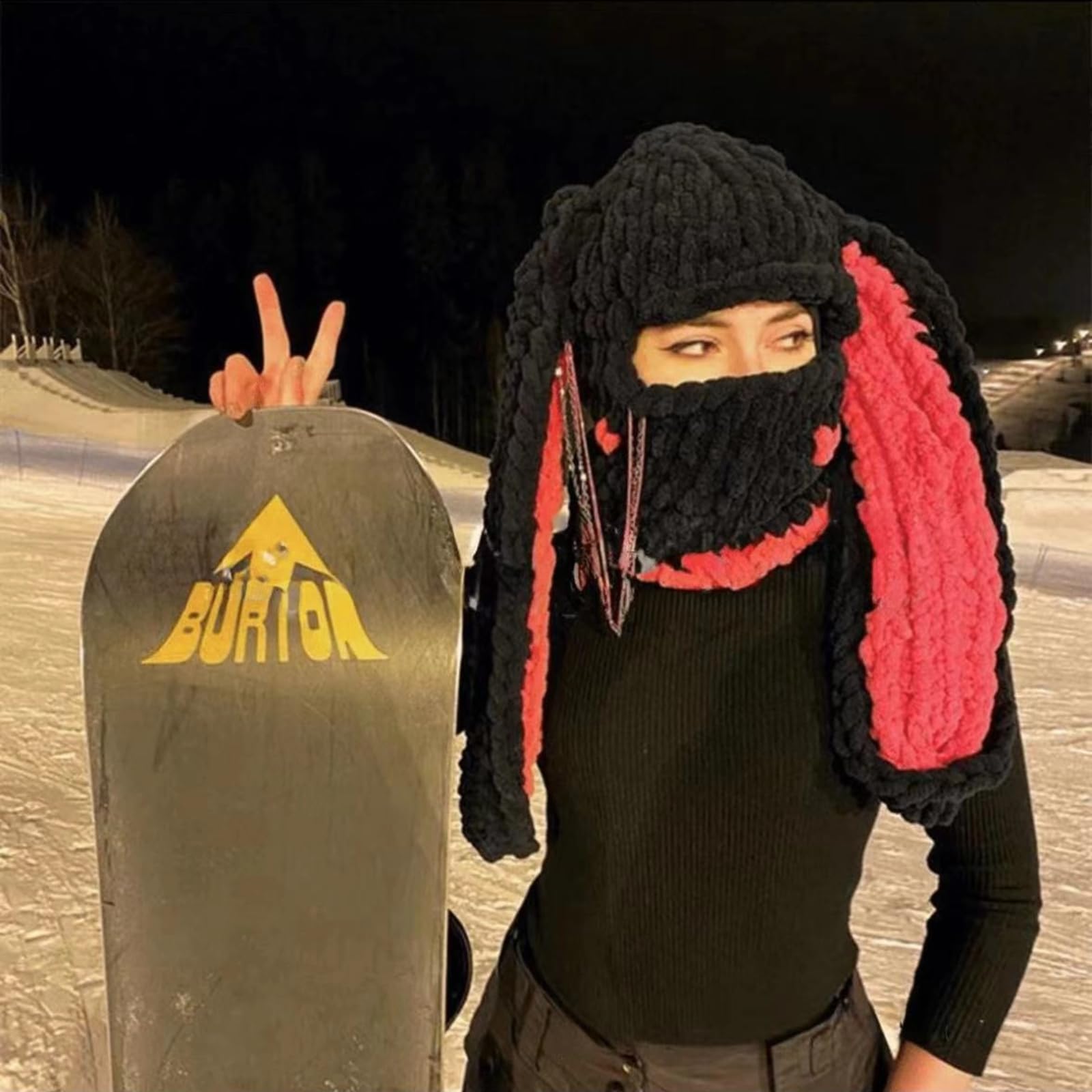 BILIPOPX Cute Balaclava Y2K Knitted Skiing Snowboarding Mask Grunge Beanies Kawaii Long Rabbit Ear Warm Hat for Men Women