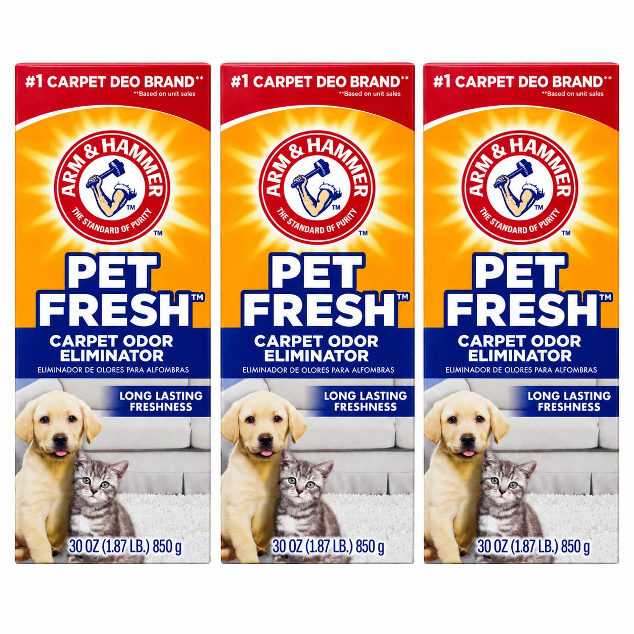 Arm & Hammer Pet Fresh Carpet Odor Eliminator Plus Oxi Clean Dirt Fighters (Pack of 3), 48.9 Ounce