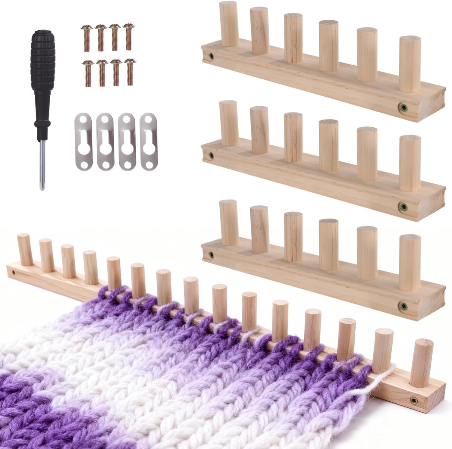 DORMIYA 35.4" Chunky Knitting Blanket Loom, Wooden DIY Weaving Loom Kit, Adjustable Modular Blanket Frame with Assembly Hardware, 3-in-1 Knitting Loom for Thick Yarn