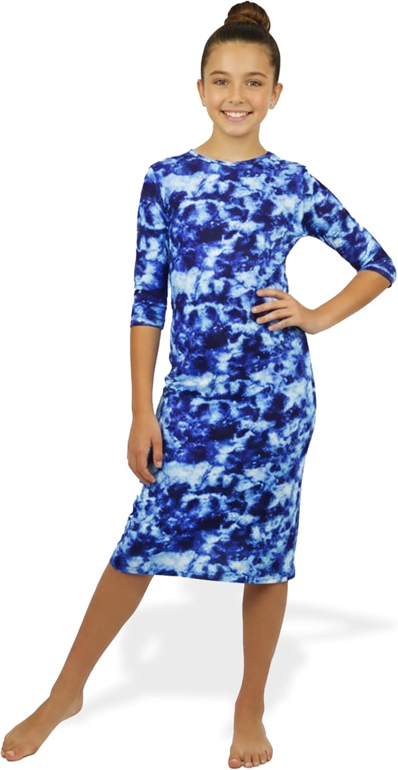 Shira Modest Girls Swim Dress | 3/4 Sleeve Swimdress, Tznius Cover Up, UPF 50+, Quick-Dry