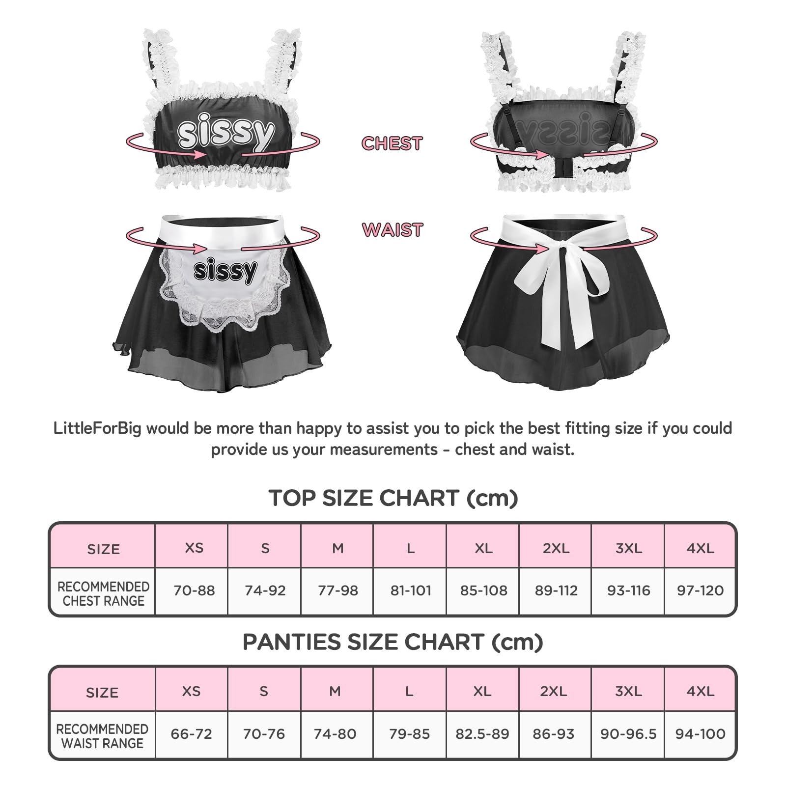 LittleForBig Ensemble de lingerie de nuit unisexe en dentelle réglable avec tablier amovible