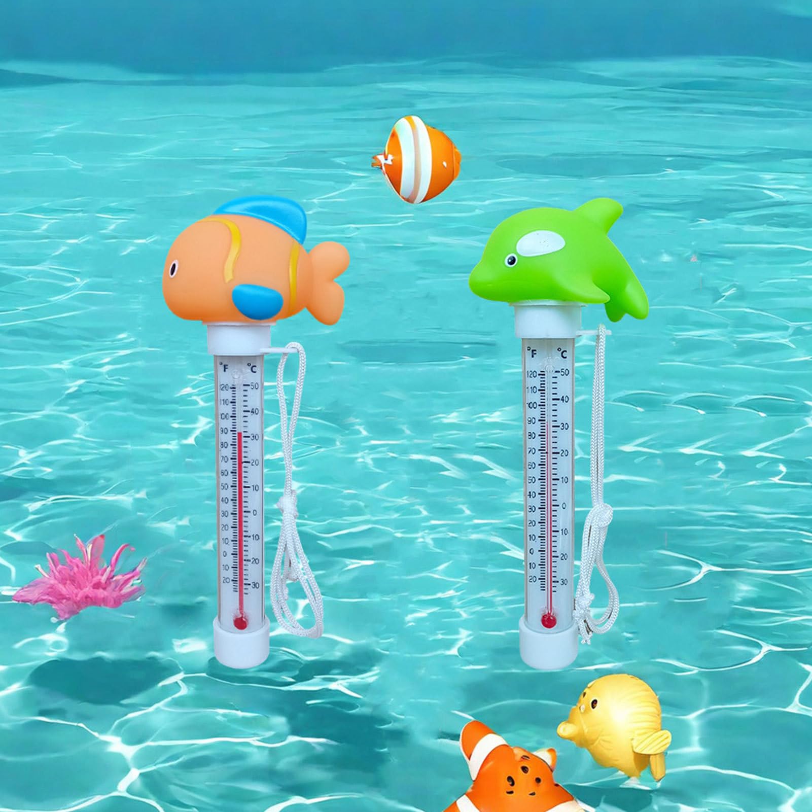 2 Pezzi Termometro Piscina, Termometro Galleggiante per Piscina, Floating Termometri con Filo, Termometros Acquario, per Spa Esterni/Interni, Piscine, Vasche e Acquari