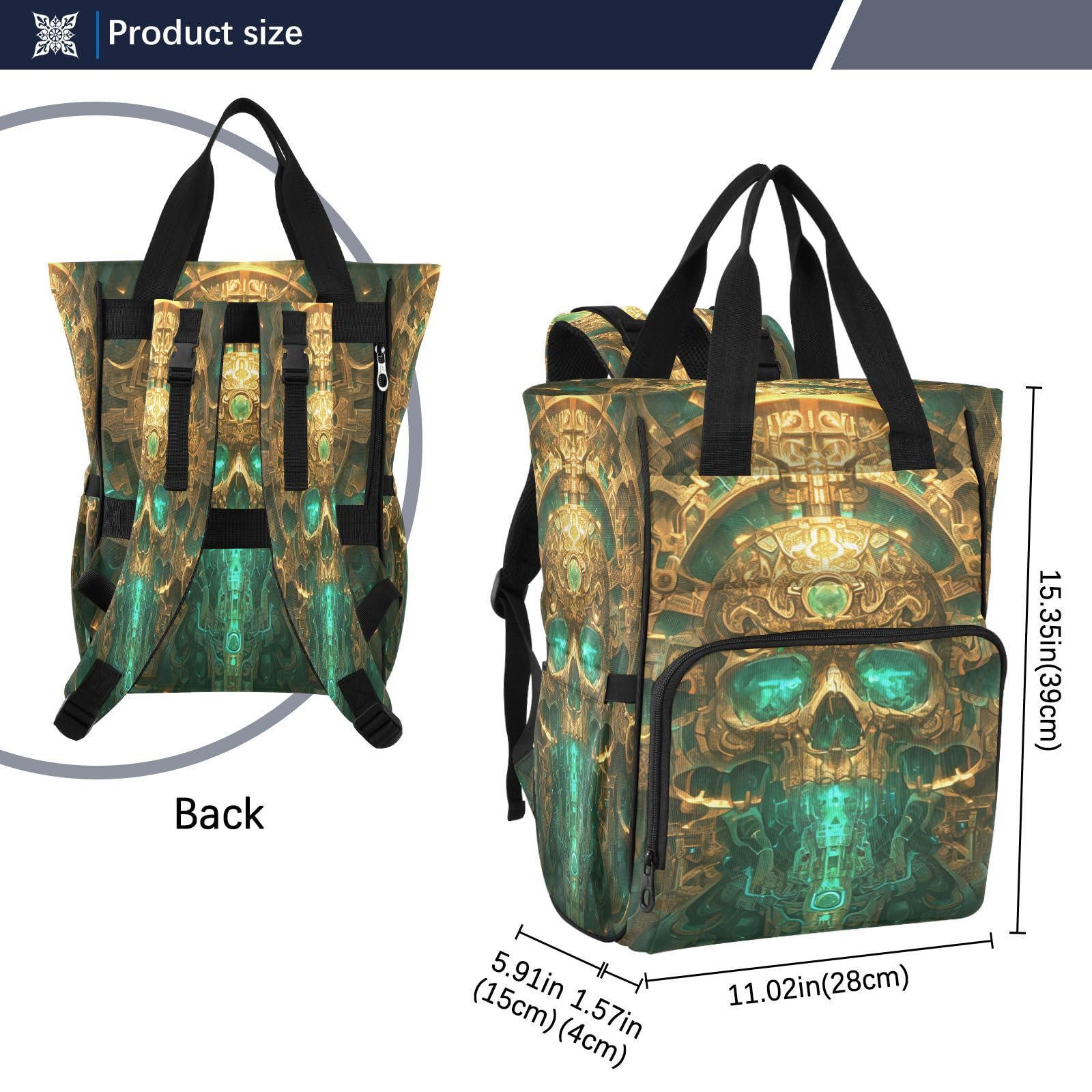 CráNeo De Oro Abstracto Bolsa de Pañales Mochila de Viaje Gran Capacidad Bolsas para Mamá Papá Mujeres Niñas