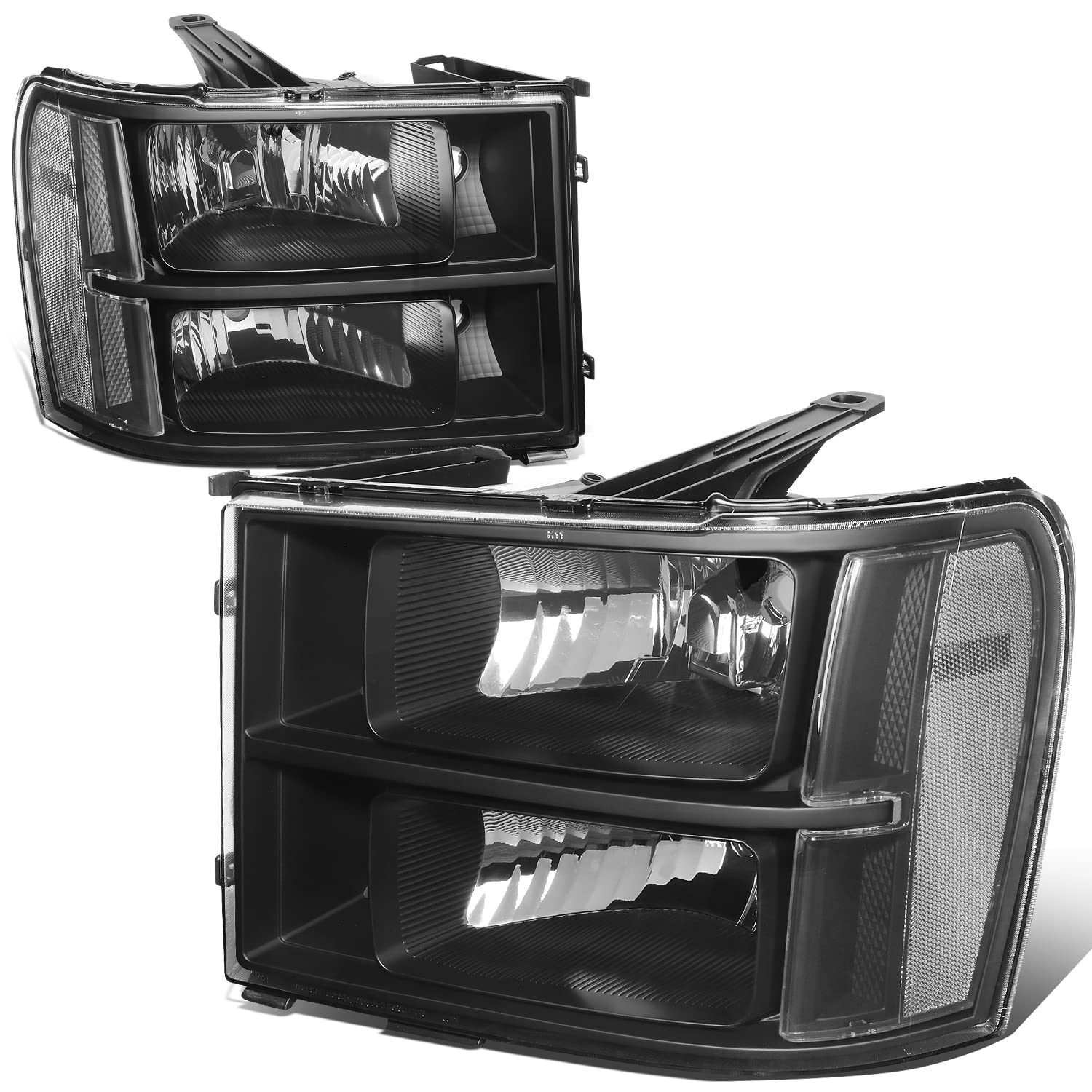 Auto Dynasty Pair Of Black Housing Clear Corner Headlights Assembly Lamps Compatible With GMC