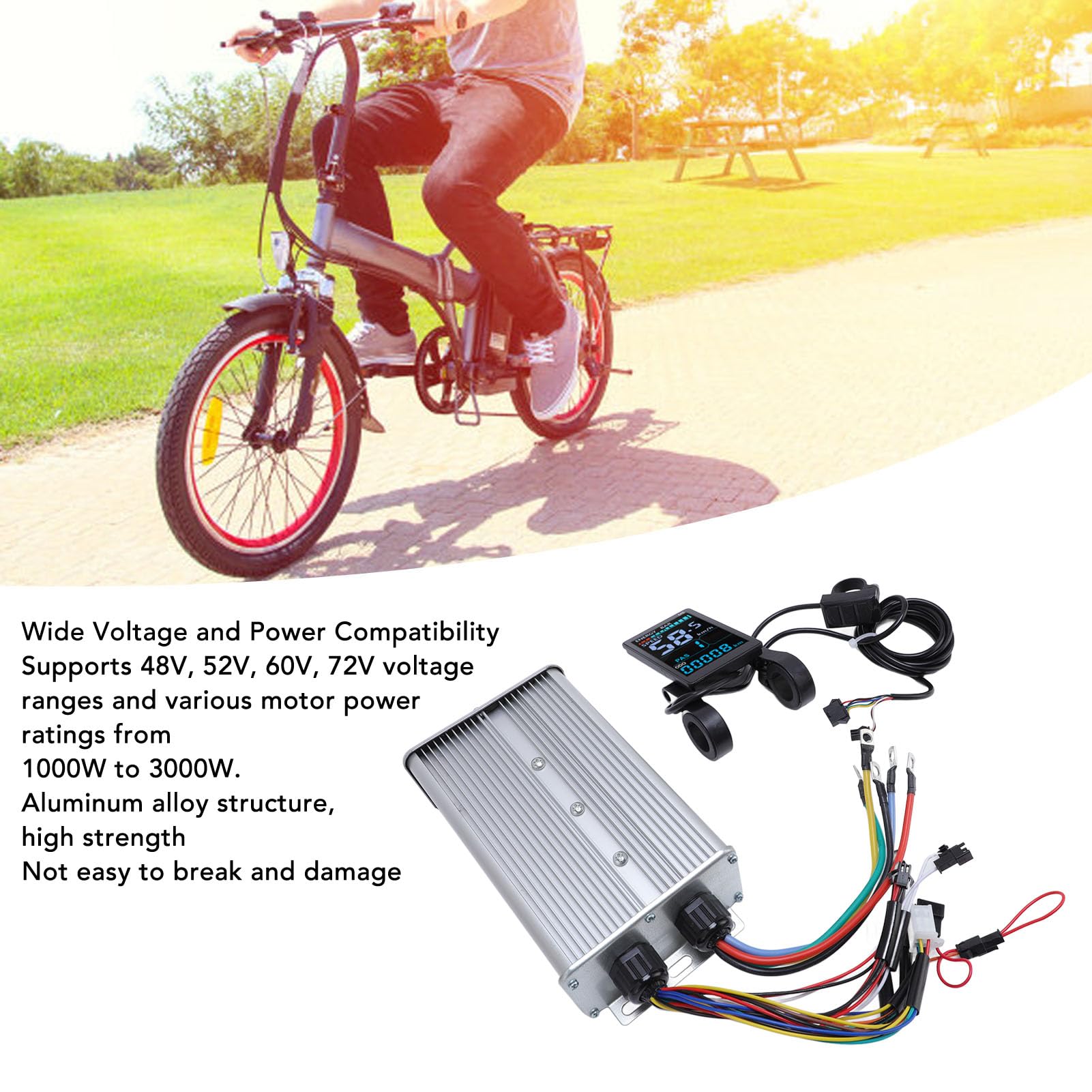 Asixxsix Contrôleur de Scooter électrique,contrôleur de Moteur BLDC 48V 52V 60V 72V avec écran LCD et Fonction d'auto-Apprentissage, pour Scooter électrique 1000W 1500W 2000W 3000W.