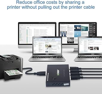 USB Switch for 4 Computers, 4-Port USB Switch Selector Sharing 4 USB Devices, Keyboard Mouse Switch, USB Switcher Compatible with Mac/Windows/Linux, Includes Wired Remote and 4 USB Cables