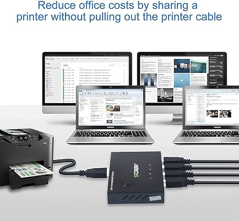 USB Switch for 4 Computers, 4-Port USB Switch Selector Sharing 4 USB Devices, Keyboard Mouse Switch, USB Switcher Compatible with Mac/Windows/Linux, Includes Wired Remote and 4 USB Cables