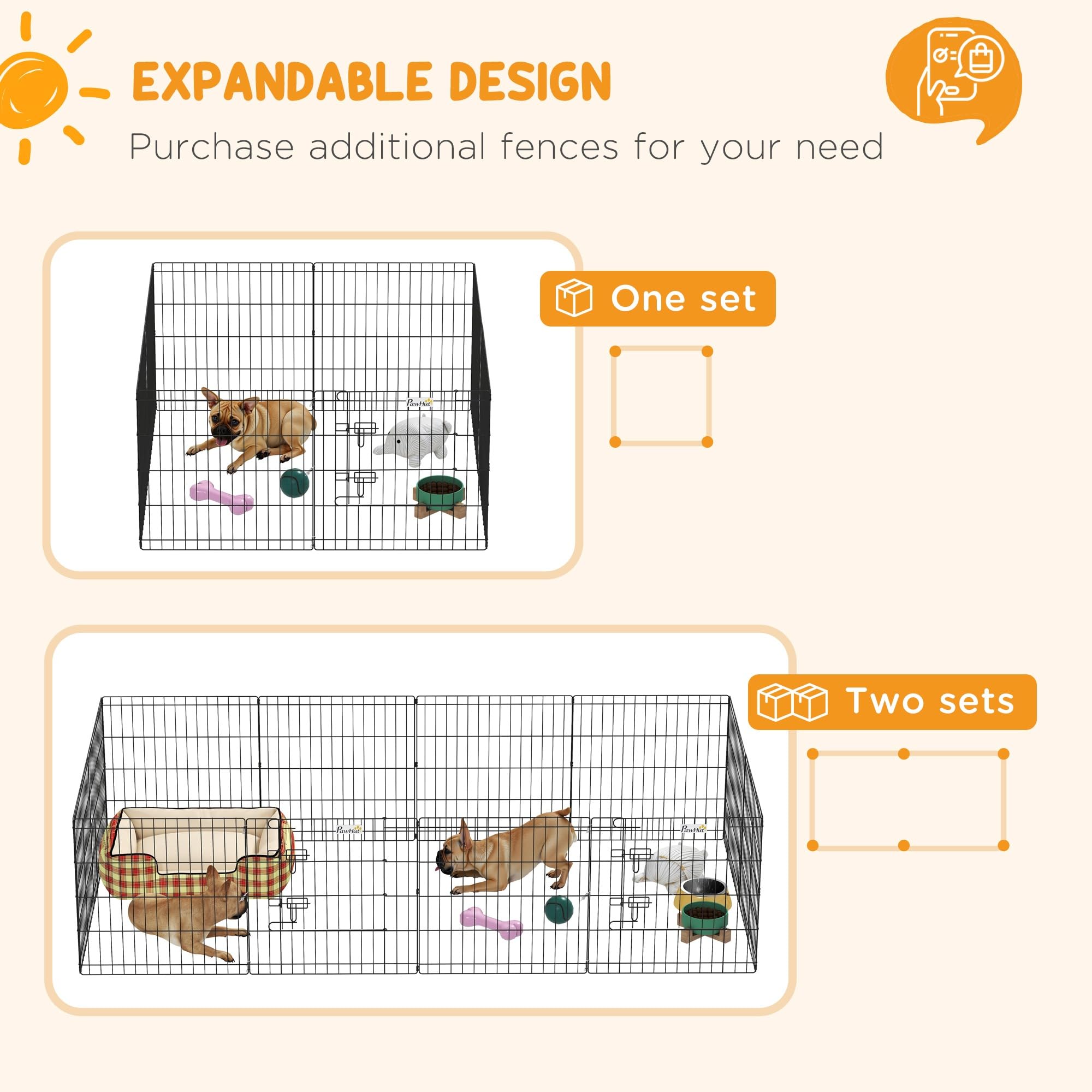 PawHut Recinto per Cani da Esterno e Interno, Recinzione Box per Cani e Cuccioli con 8 Pannelli a Rete e Porta 61 x 61cm, Nero