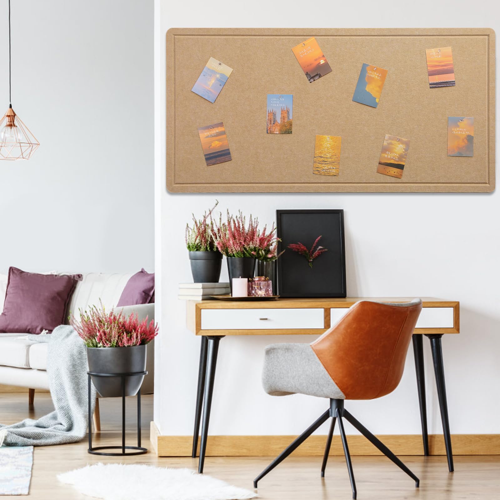 Filcowa tablica korkowa (80 x 120 cm), filcowa tablica korkowa z samoprzylepną tylną stroną do ścian, tablica memo, dekoracyjna tablica do przypinania z zapięciem na rzepy i pinezkami