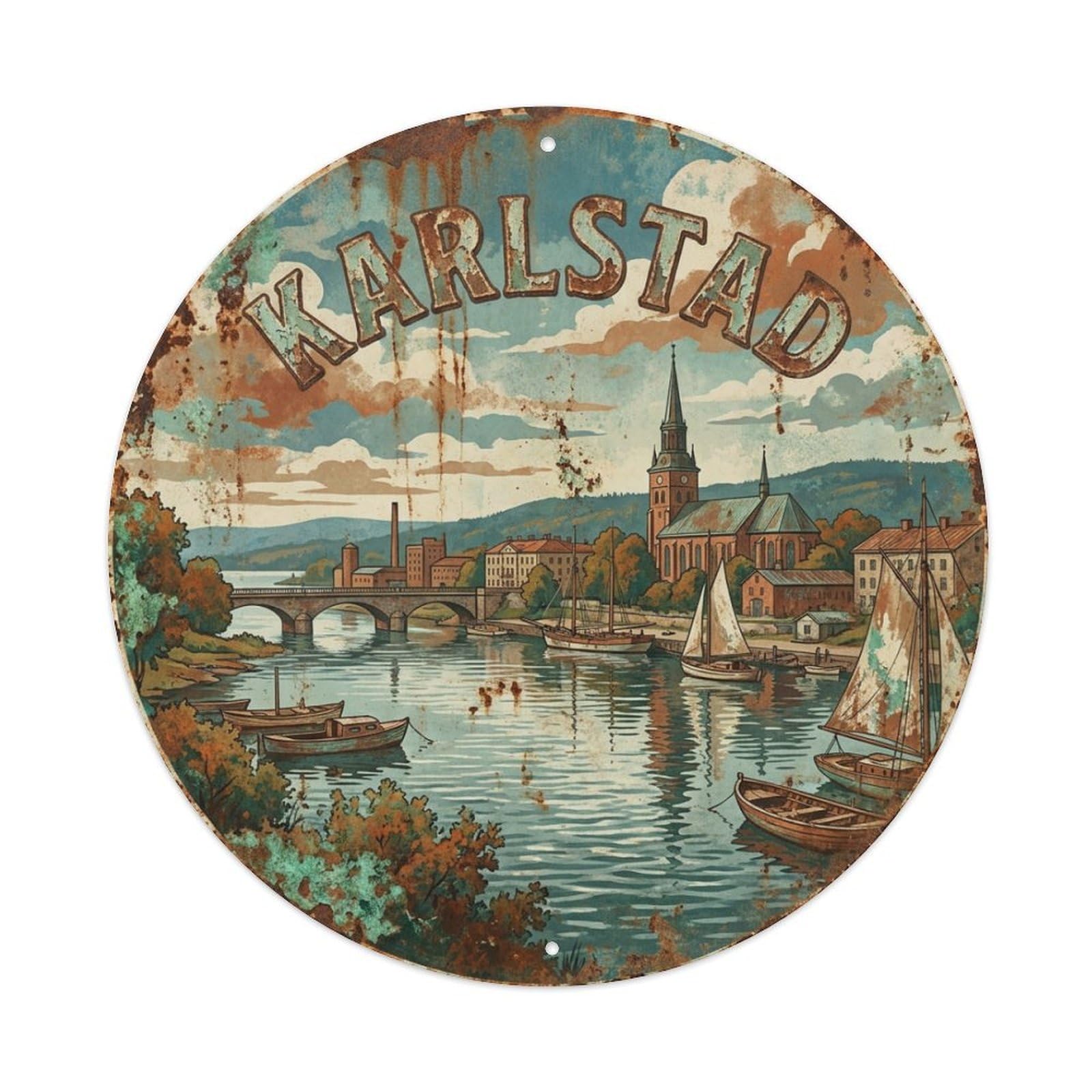 Galvaxio Style Retro Travel Sweden Karlstad Metal Tin Sign