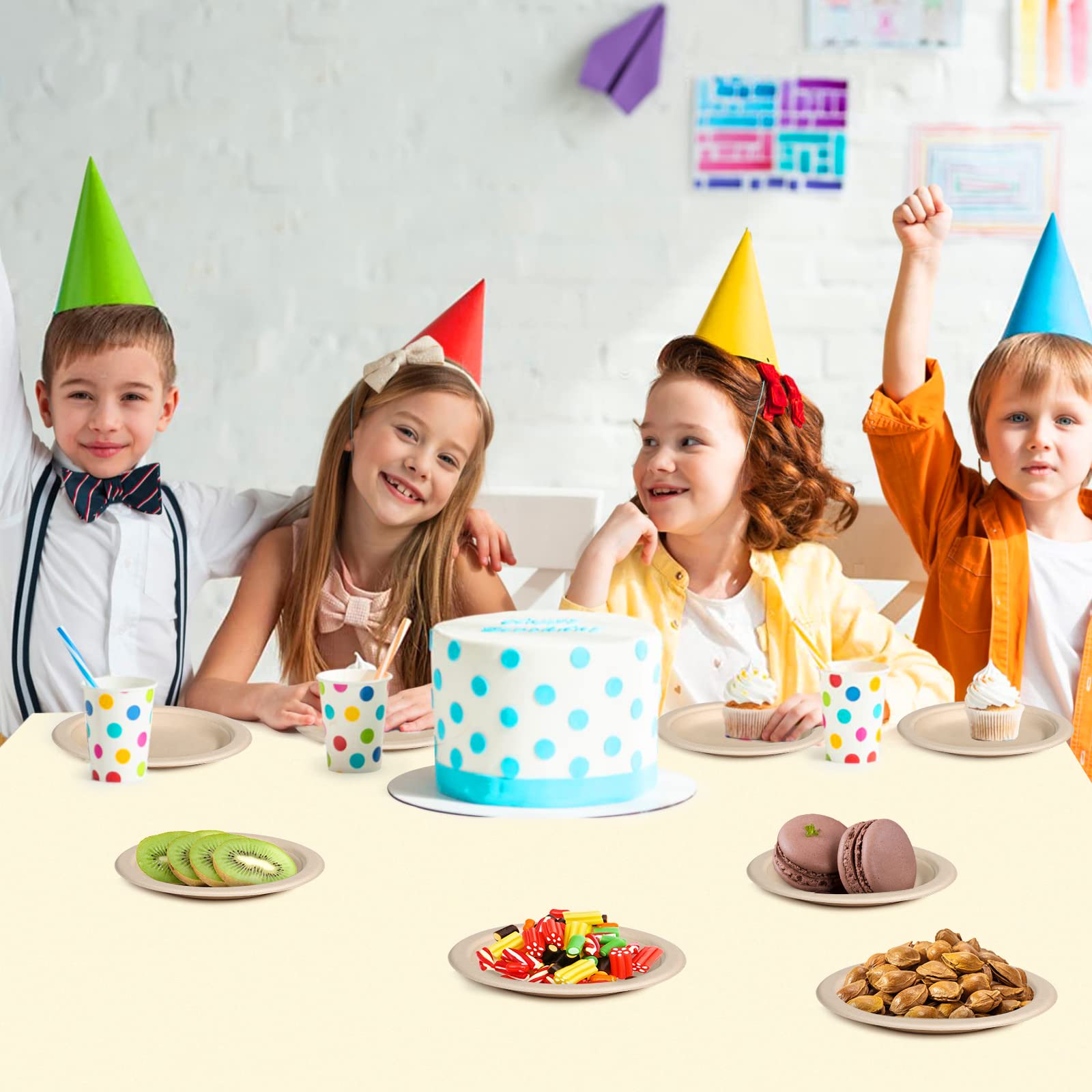 Platos de papel de 6 pulgadas, paquete de 500 unidades, platos pequeños 100% compostables hechos de fibras de caña de azúcar, desechables, ecológicos para pasteles de postre, color marrón