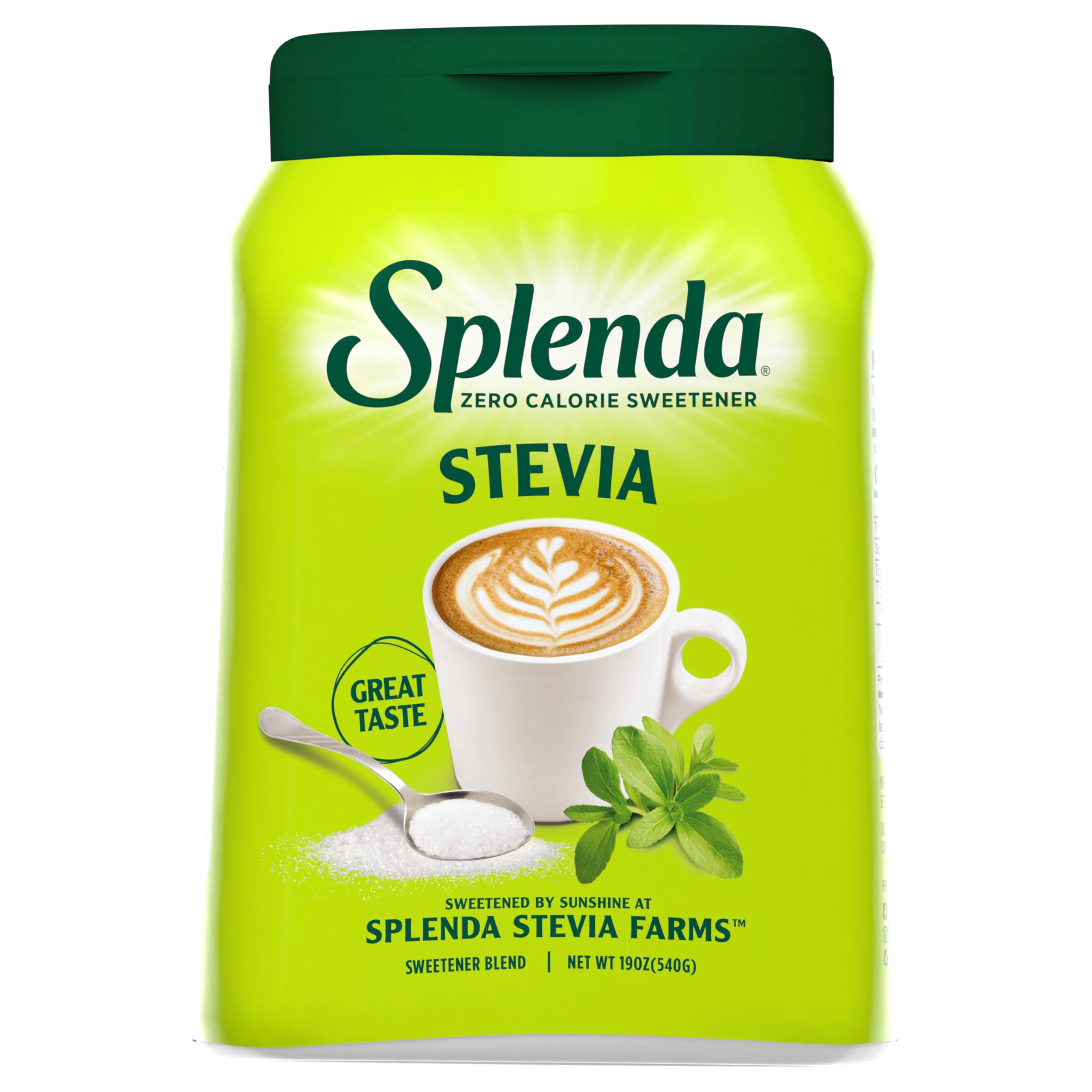SPLENDA Stevia Zero Calorie Sweetener, Plant Based Sugar Substitute Granulated Powder, 19 oz Jar