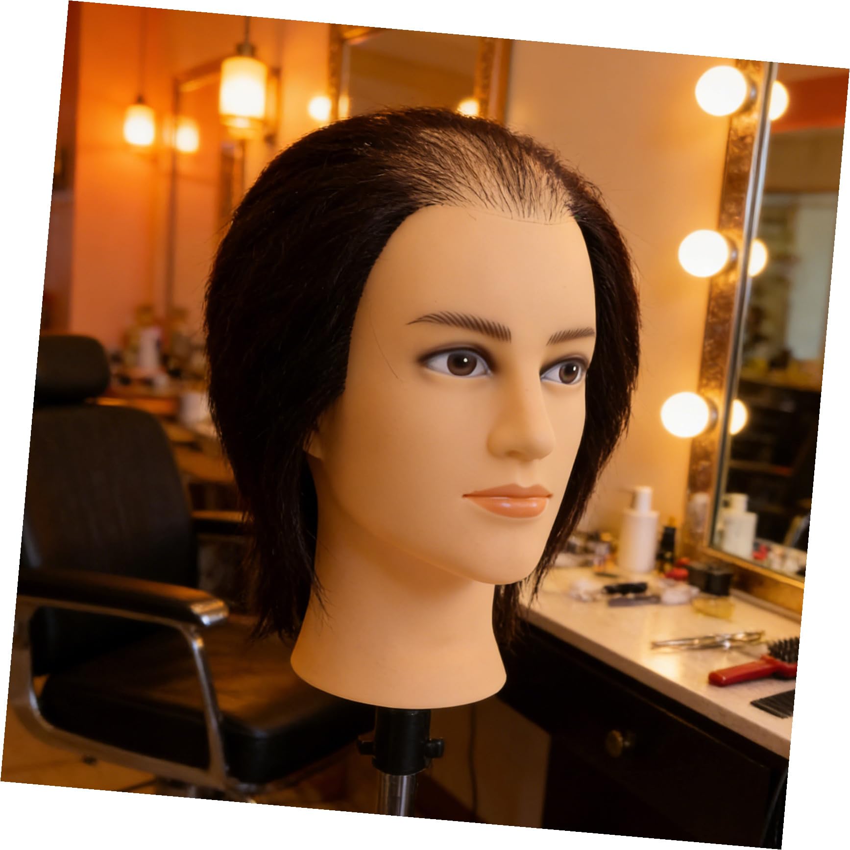 Frisierkopf aus Pvc Schwarz Multifunktionales Übungskopf Modell mit Widerstandsfähigen Strähnen für Anfänger Friseure Friseurschulen und Friseursalon