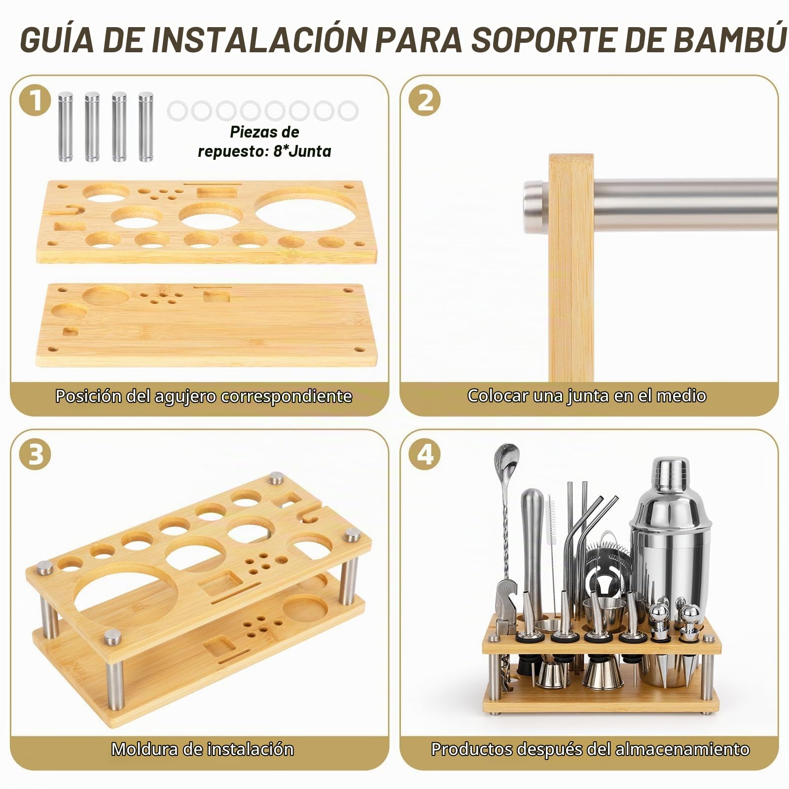 Juego de Coctelera, 750ML 20 Piezas de Acero Inoxidable Cocktail Kit, Coctelera Profesional con 4 Platos de Silicona Antideslizantes Regalo para Hombres Mujeres Amigos