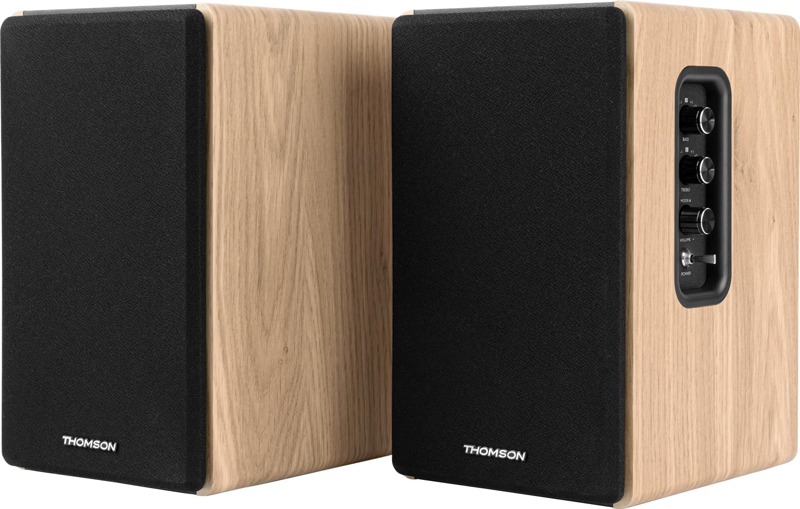 Thomson Cosy Bibliotheks-Lautsprecher, 150 W, Stereo, Bluetooth 5.3, USB-Wiedergabe, Fernbedienung, empfohlen für Smartphone, PC und Plattenspieler, Holz-Finish – WS902DUO