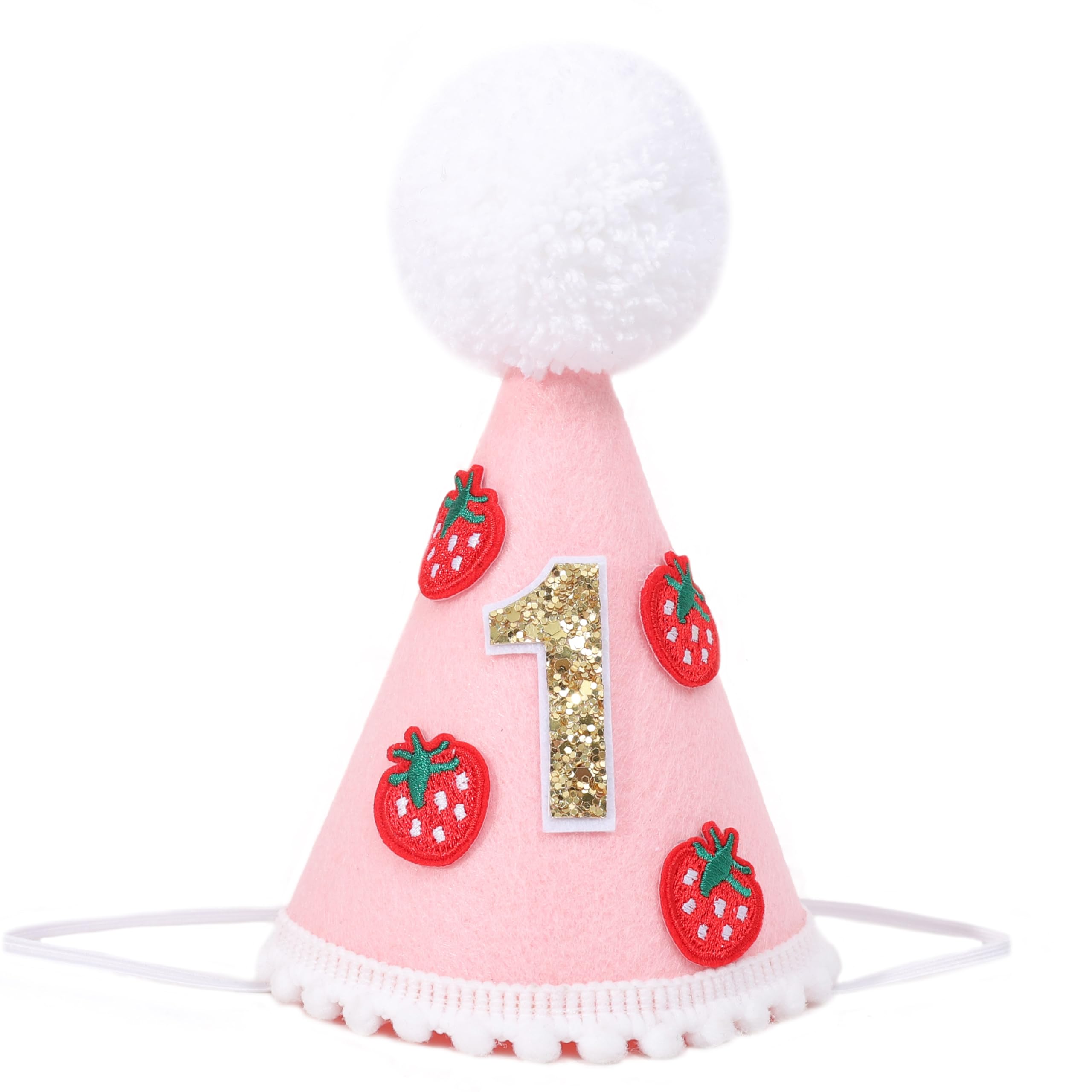 LINLULU Strawberry Hat for Girls - Small Red and Gold First Birthday Hat, Berry Sweet Decorations, Cake Smash Prop