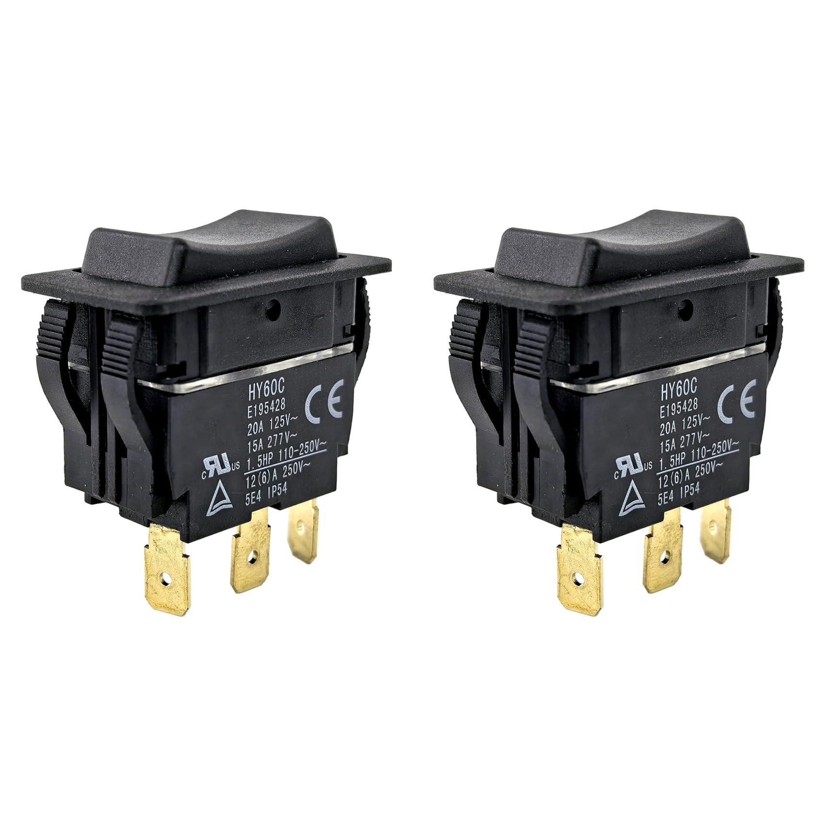 Jnchdghwa Black 2X Hy60c 3-Pin Rocker Switch (On)-Off-(On) 20A/125V- 15A/277V Heavy-Duty Switch For Motors, Tools & Industrial Equipment