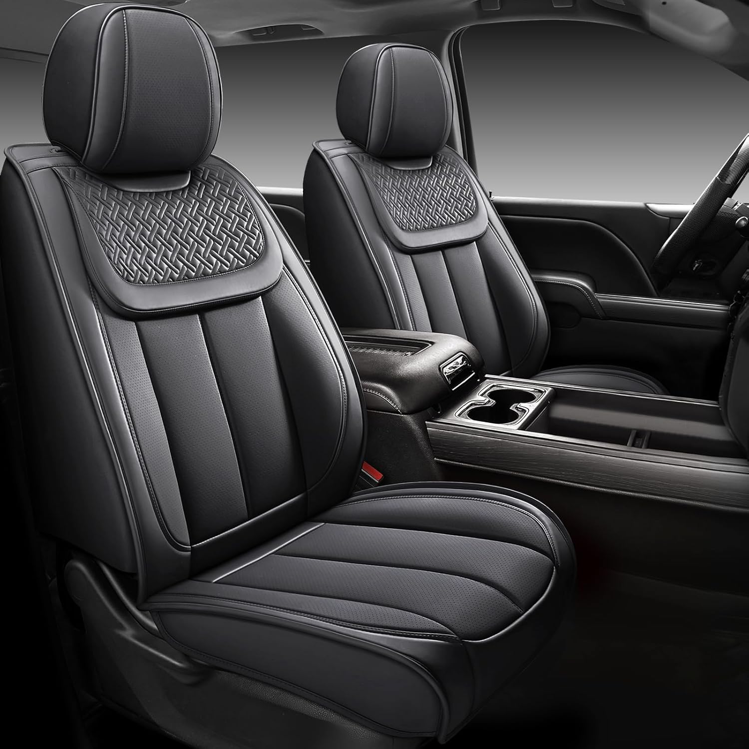 Car Seat Cover for Truck Chevy Chevrolet Silverado GMC Sierra Pickup 2007-2026 1500 2500HD 3500HD Trail Boss Z71 Crew Double Extended Cab Waterproof Leather Protectors Beige Front Pair