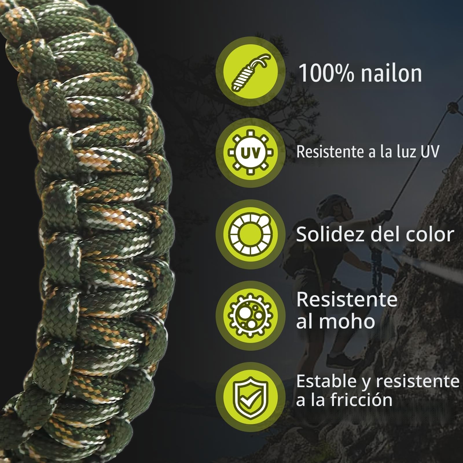 Cuerdas Paracord 10 m 4 mm 7 Hilos Nylon 100% Carga 250 kg Camping Escalada Pulseras