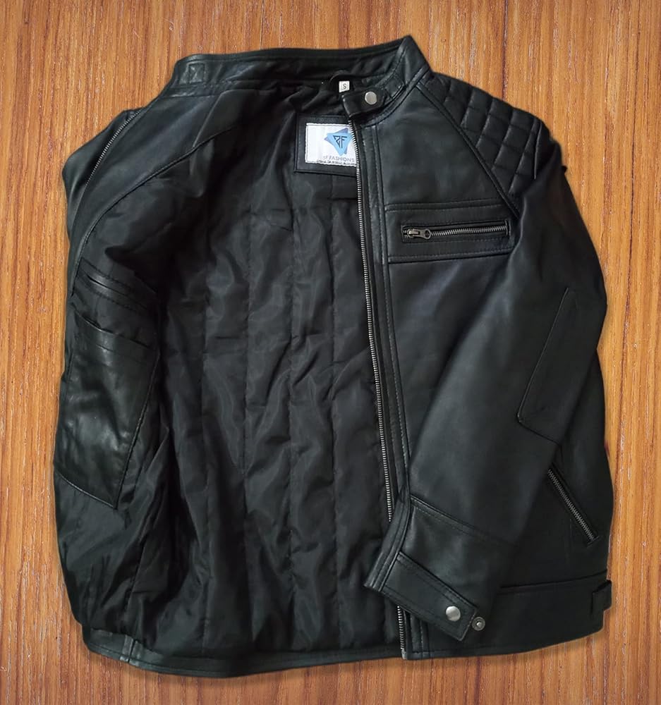 SF FASHIONS Mens Genuine Leather Biker Jacket Black SF FASHIONS Mens Genuine Leather Biker Jacket Black