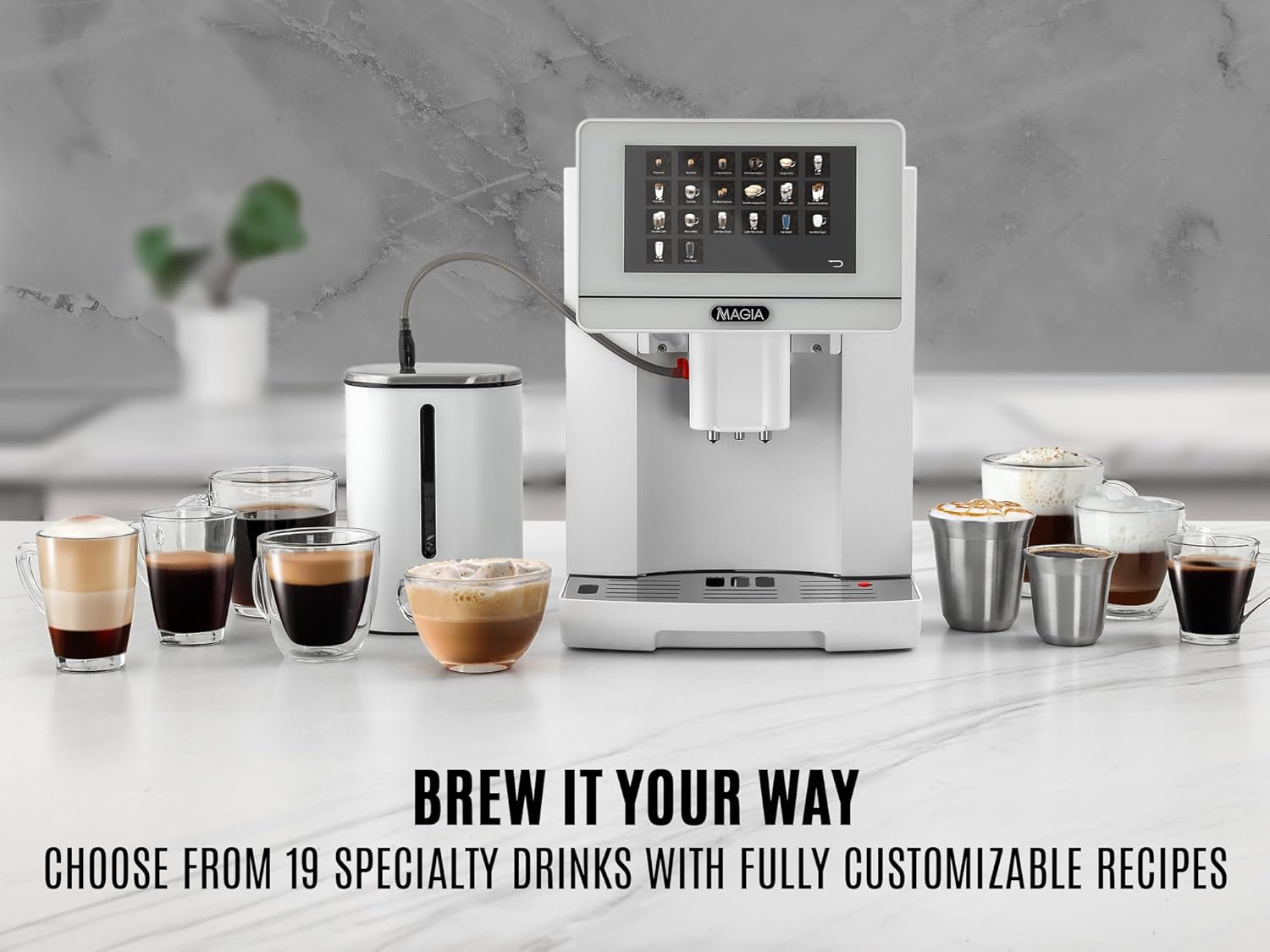 Zulay Magia Fully Automatic Espresso Machine With Grinder - 19 Customizable Coffee Options - Includes Insulated Milk Container & Deluxe Espresso Cups - Auto-Cleaning For Easy Maintenance - New White