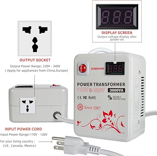 Miniatura 3 de SUNSHUN Transformador elevador de 110 V a 220 V, 3000 W convertidor de voltaje de 110 a 220 voltios para 220 V-240 V Europa Asia Appliance utilizado