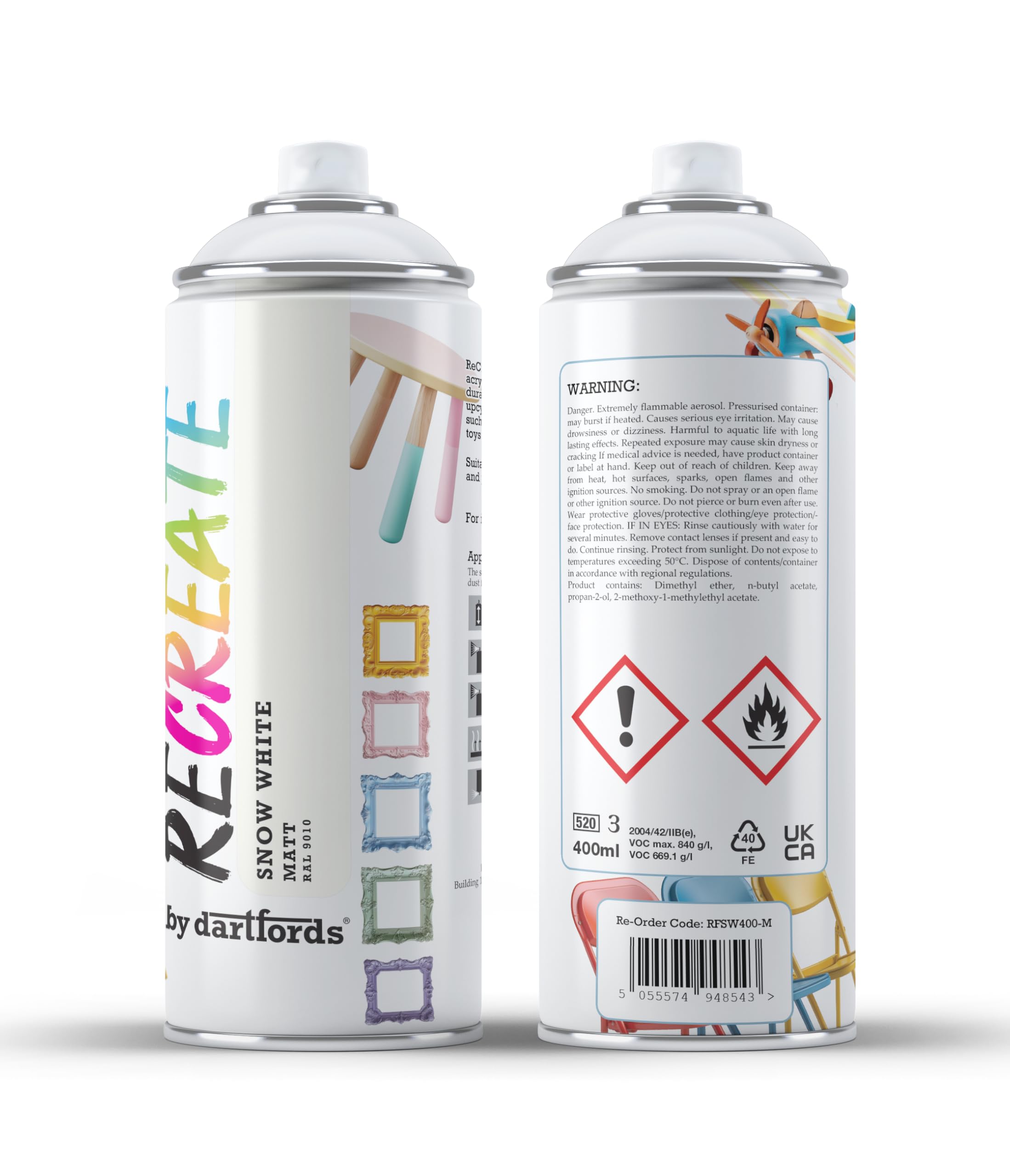 RECREATE Snow White Matt Spray Paint for Wood, Metal, Plastic | Quick Drying, Smooth, Durable, Easy-to-Apply | Suitable for Indoor / Outdoor | For Furniture, Craft, Doors, Ornaments, Pots, Frames
