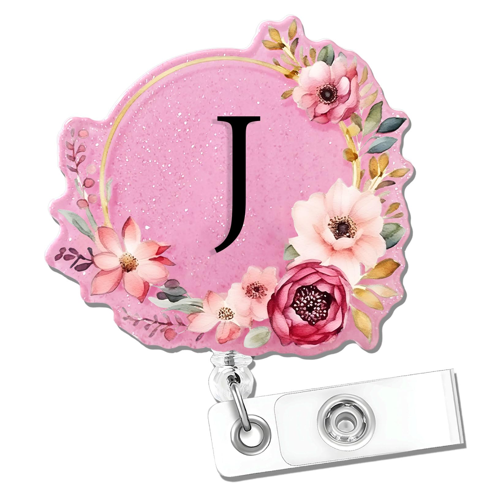 Letter J Retractable Badge Reel - Professional Black Acrylic Christmas Gift for Nurses & Doctors, Elegant Holiday Gift for Medical Staff