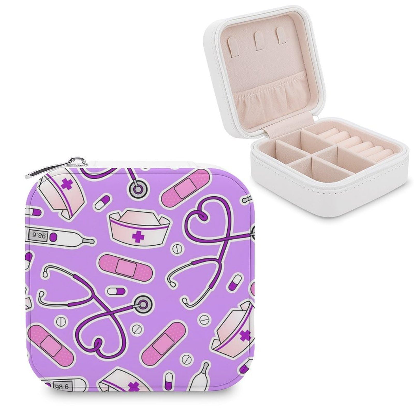 Boîte à bijoux violette pour infirmière idéale pour ranger ses bagues avant la garde