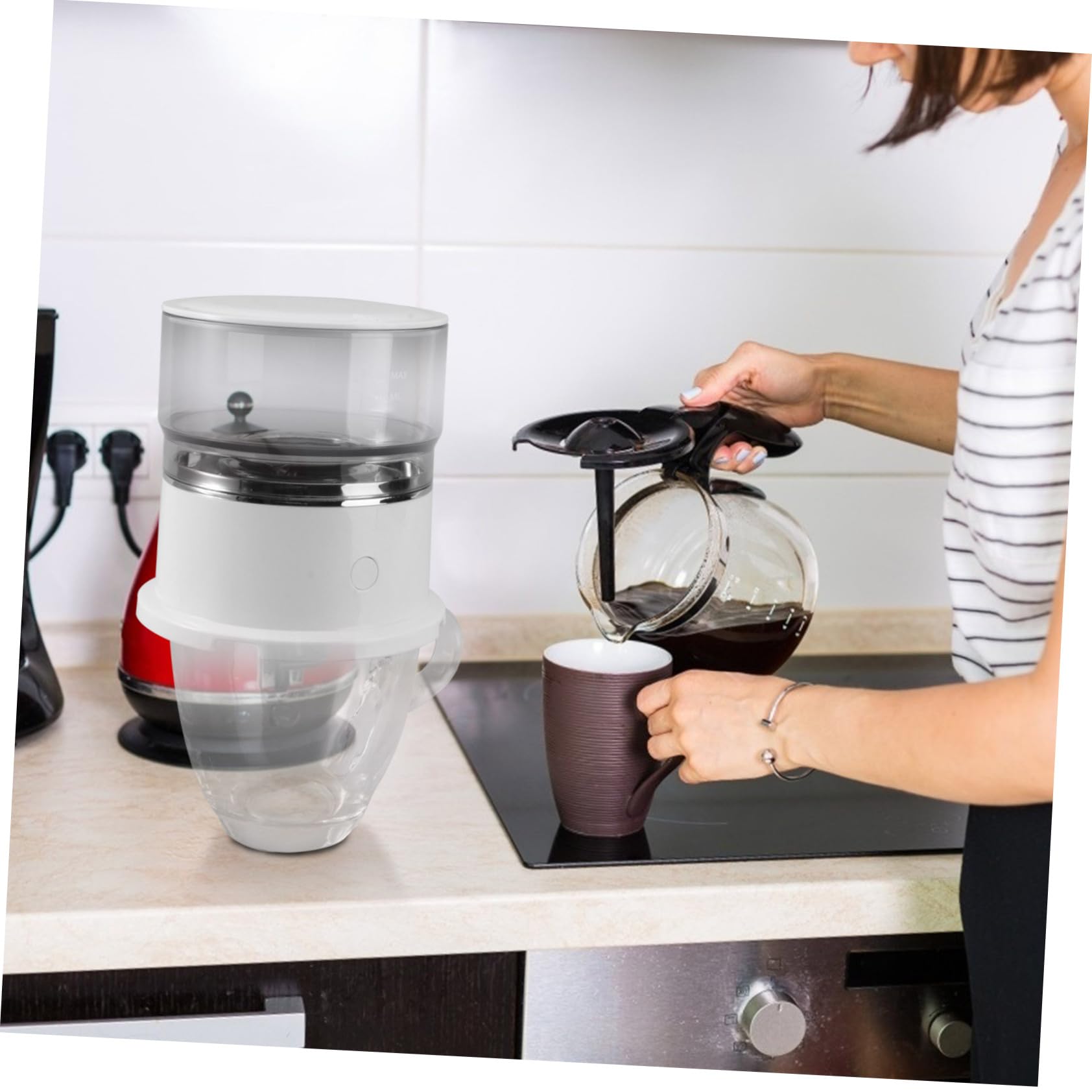 PRETYZOOM Macchina da Caffè Manuale a Goccia Filtro per Fondi Inclusi 160ml Stili multipli in Acciaio Inossidabile e Materiale Plastico Resistente Portatile per Casa e Outdoor