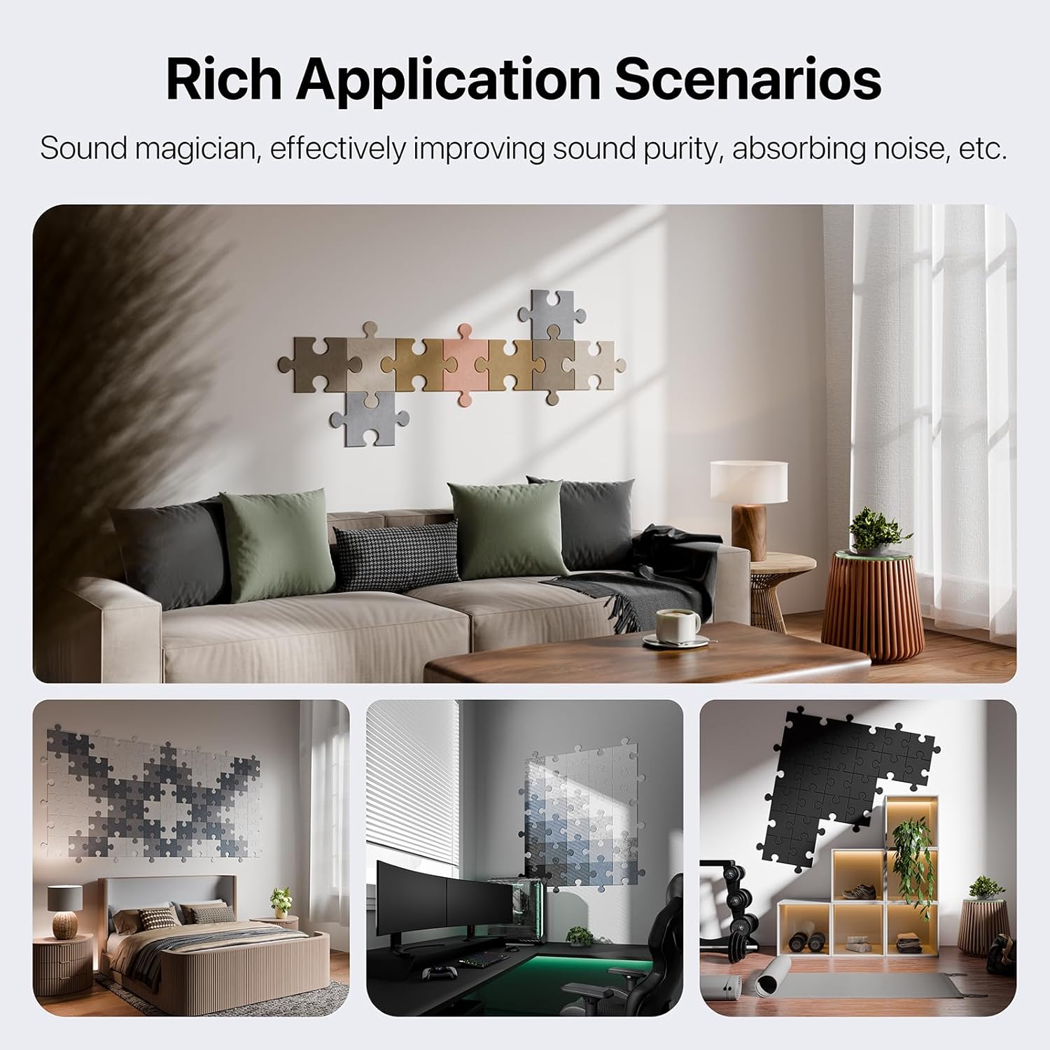 12 Pack Self-adhesive Sound Proof Foam Panels for Walls 14" X 9" X 0.4" - Jigsaw Acoustic Panels High Density, Soundproof Wall Panels for Home, Studio Office Absorb Noise, Eliminate Echoes Black