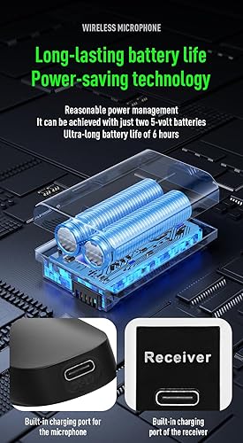 Micrófonos inalámbricos, micrófono de metal con doble sistema dinámico inalámbrico profesional UHF, receptor de micrófono recargable para canto de