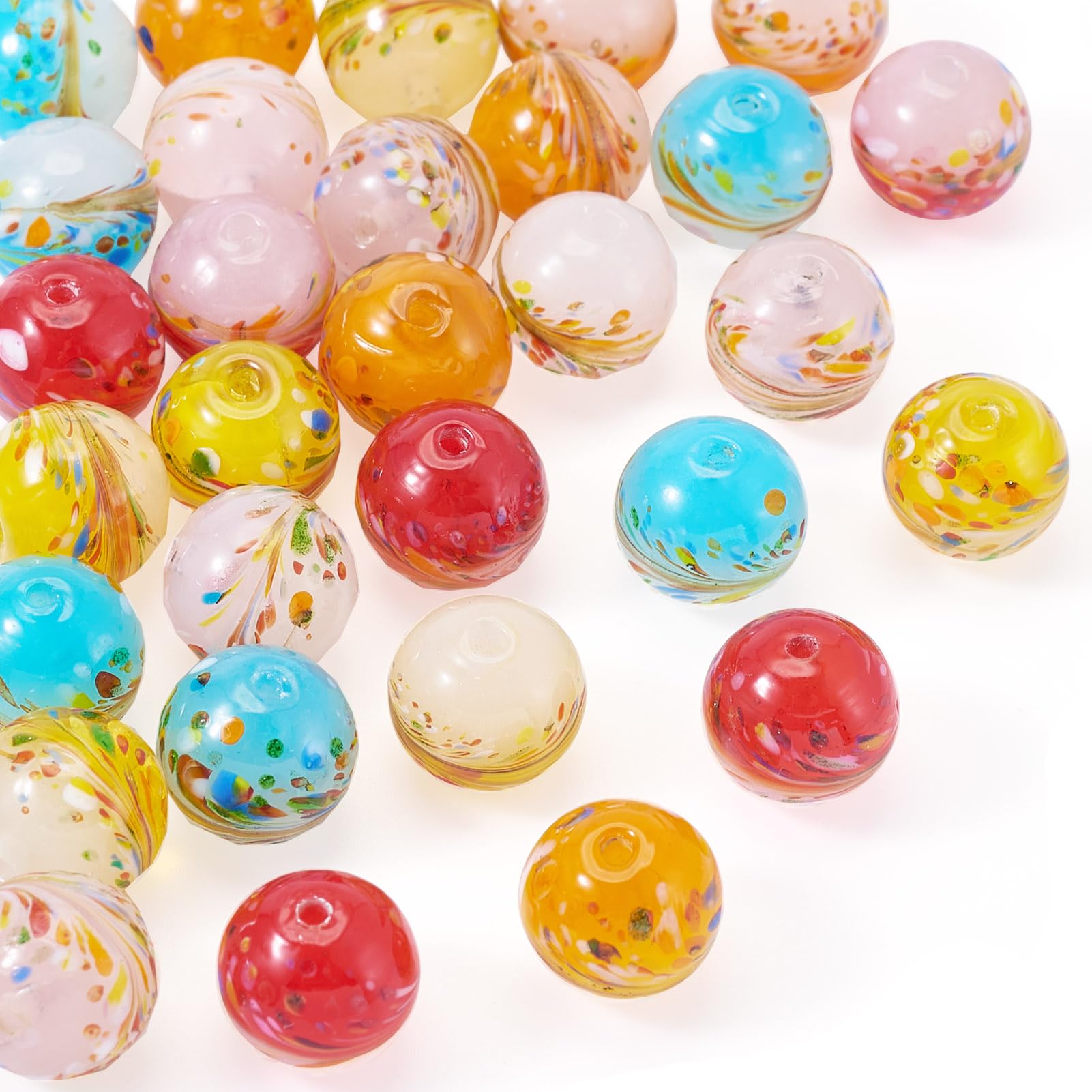 Perles rondes fleur 12mm en verre soufflé Craftdady pour création de bijoux DIY lot de 30