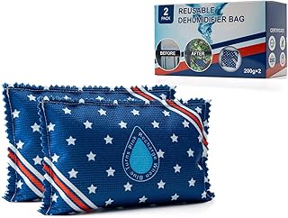 Rechargeable Dehumidifier Bags (2 x 200g) Microwave Reactivated Silica Gel Desiccant Window Condensation Absorber Reusable Moisture Absorbers for Car, Gun Safe, Closet, Garage Storage