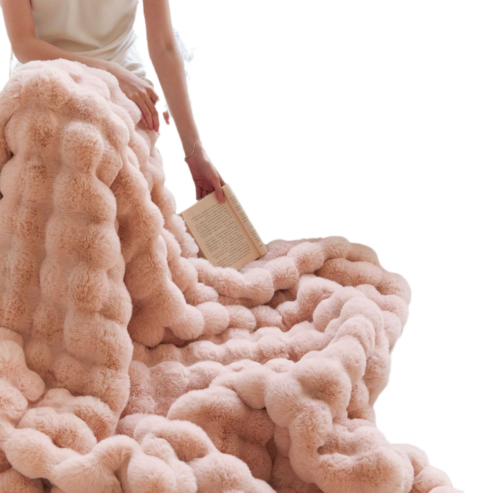 Marshmallow Cloud Fleece Throw Blanket, Rabbit Plush Faux Fur