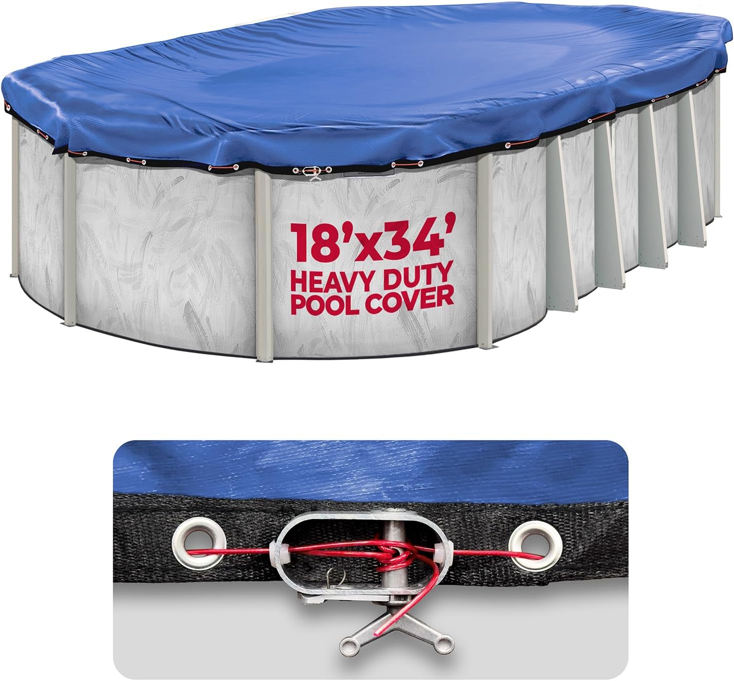 Premium Heavy-Duty Winter Pool Cover - Royal Blue, Extra Thick and Durable, Tear-Proof, UV-Resistant, Reinforced Edges, Easy Install, All-Season Protection for 18-ft x 34-ft Oval Above Ground Pools Oval 18' x 34'