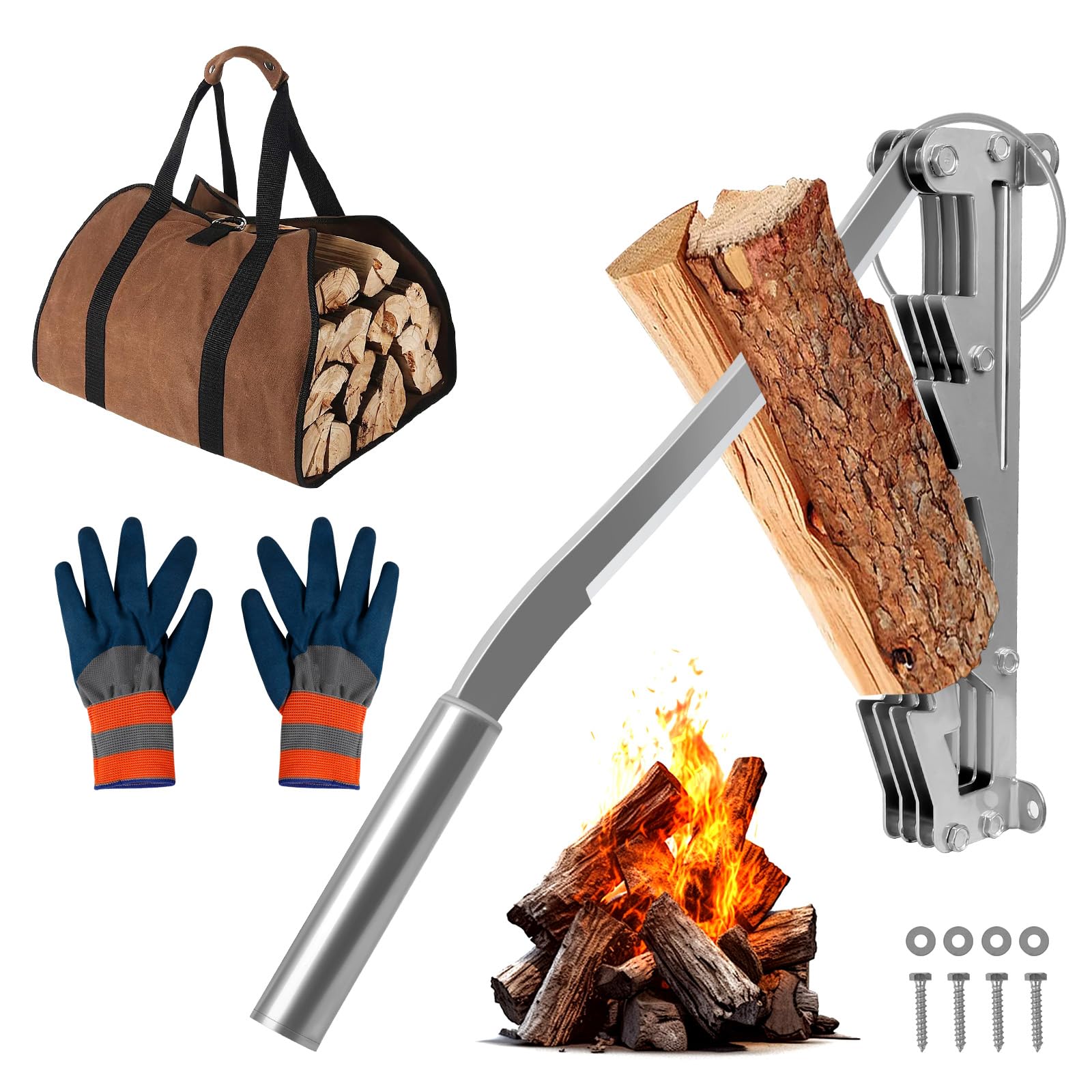 Kindling Splitter Wall Mounted, Log Splitter Wood Manual Firewood Splitter with Screws, Gloves, Dual Handles Available for Efficient Splitting Outdoor Camping