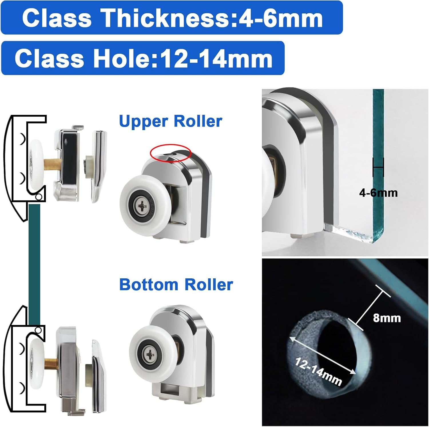 4Pcs Shower Door Rollers, 23MM Sliding Shower Doors Wheels Replacement Roller Runner Wheel - Image 3