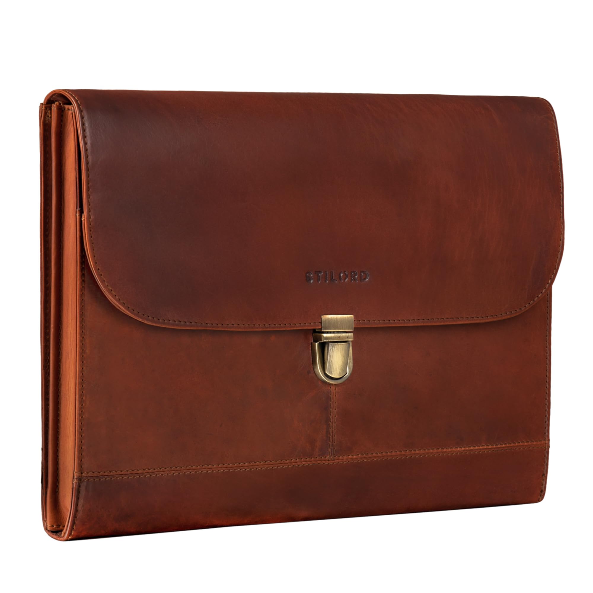 STILORD Duncan Laptoptasche Leder 15 Zoll ideal für 13,3-15 Zoll MacBooks für Surface Pro Book Aktenmappe Dokumentenmappe Echtleder aufsteckbar Farbe:Cognac - braun