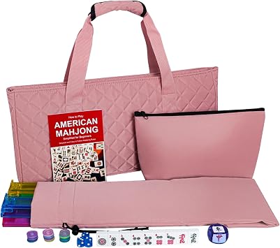 American Mahjong Set with Storage Bag, 166 White Tiles, 4 All-in-One Rack/Pushers, Mahjong Tiles Set Ma Jong, Mah-Jongg, Majiang