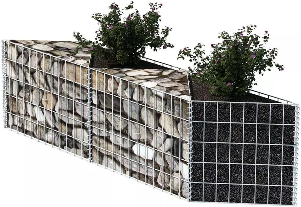 Festnight Outdoor Garden Gabion Stone Basket Planter Raised Vegetable Bed,Steel Garden Decoration, Galvanized Steel 59" x 11.8" x 19.7"