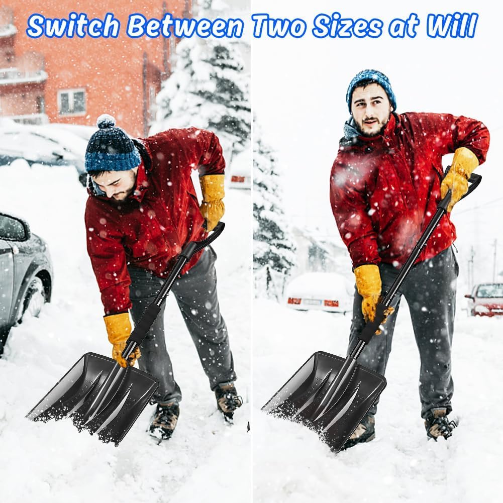 Pala Nieve, 108cm Largo, Borde Resbaladizo de Perfil de Aluminio, Diseño Desmontable de 4 Piezas, Carretilla Elevadora de Nieve Portátil Ajustable para Conducir, Acampar, Jugar con Muñecos de Nieve